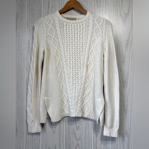 Banana Republic Ivory Cable Knit Crewneck Sweater Small
